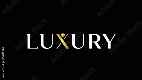 Elegant white and gold luxury wordmark on a black background