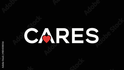 Emblematic representation of the word cares featuring a stylized heart symbol