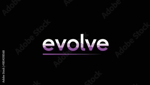 Evolving text graphic with purple gradients on a black background