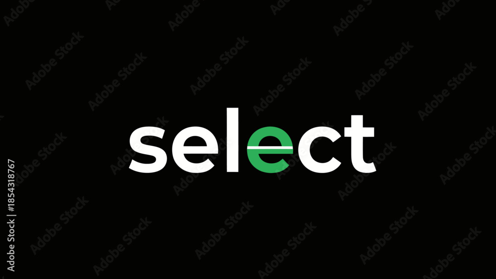 Obraz premium Minimalist graphic design showcasing the word select in bold white typeface with a green accent