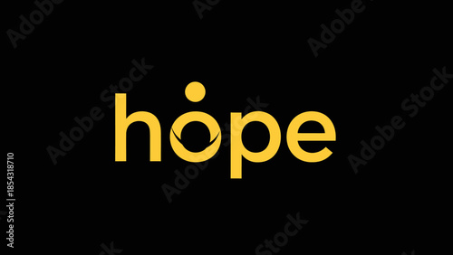 Illuminated word hope presented in bright yellow against a stark black backdrop with unique