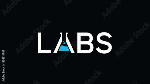 Minimalist logo design featuring the word LABS with a stylized flask innovation and scientific