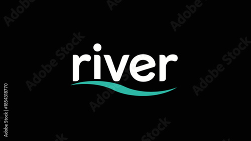 Minimalist river logo design with flowing wave graphic on black background