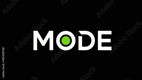 Minimalist modern logo design spelling the word MODE with a green dot