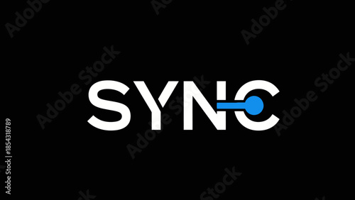 Minimalist modern sync logo featuring white letters on a black background with a blue accent