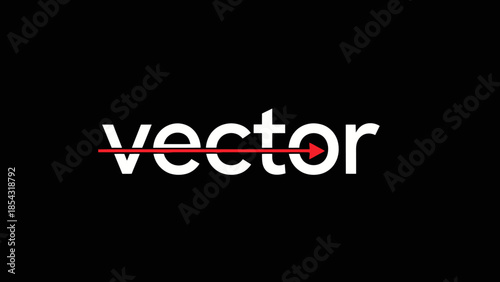 Minimalist vector logo graphic design with red arrow through word vector on black background
