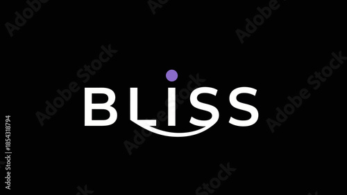 Minimalist white text BLISS with a small purple dot and a subtle curve against a black background