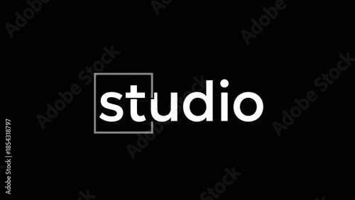 Minimalist white "studio" text logo against a deep black background