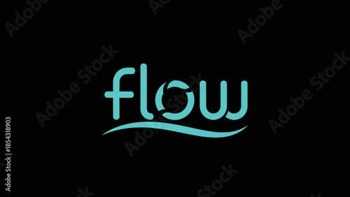 Modern Cyan Flow Logo with Abstract Circular Element and Wavy Accent