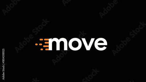 Modern digital logo design representing motion and speed with the word move