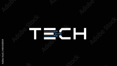Modern digital technology concept with minimalist white text on a black background