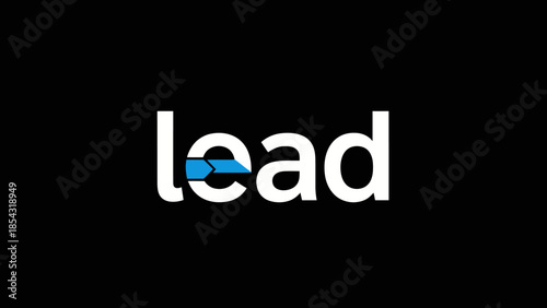 Modern graphic displaying the word lead with a directional arrow incorporated into the letter e
