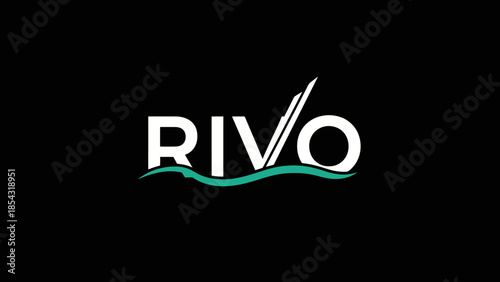 Modern logo design with the word RIVO and abstract wave element in white and teal on black