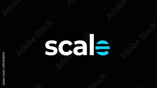 Modern logo design with the word scale in white and cyan on black background