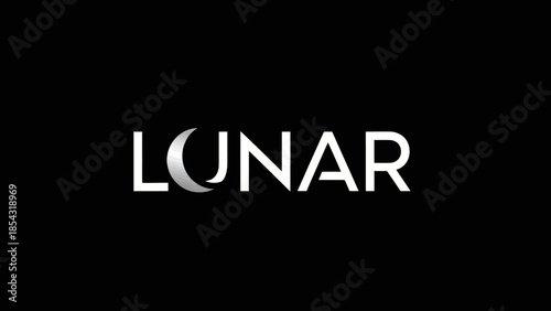Modern Lunar Logo Design with Crescent Moon and Sleek Typography on Black Background