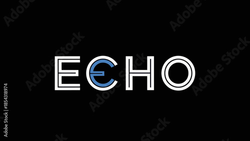 modern minimalist echo typographic design with blue circular accent on black background