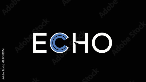 Modern minimal typography graphic with the word ECHO in white and blue against a black background