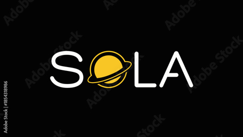 Modern minimalist logo design featuring the word SOLA with a celestial orb graphic