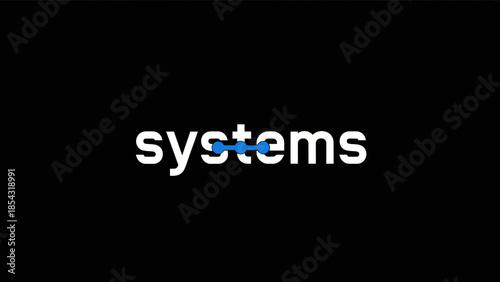 Modern minimalist text logo featuring the word systems with a blue digital connection