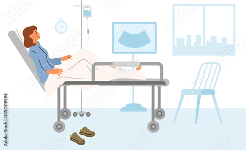 Woman in hospital bed undergoing medical examination