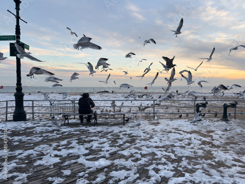 Coney Island Boardwalk, Brighton Beach, Brooklyn, New York in winter