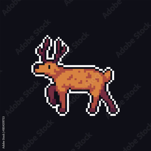 this is pixel art deer with black background this item good for presentations,stickers, icons, t shirt design,game asset,logo and your project.