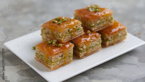 Golden Squares on White Plate. a Study in Textures, Shapes and Harmonious Light.