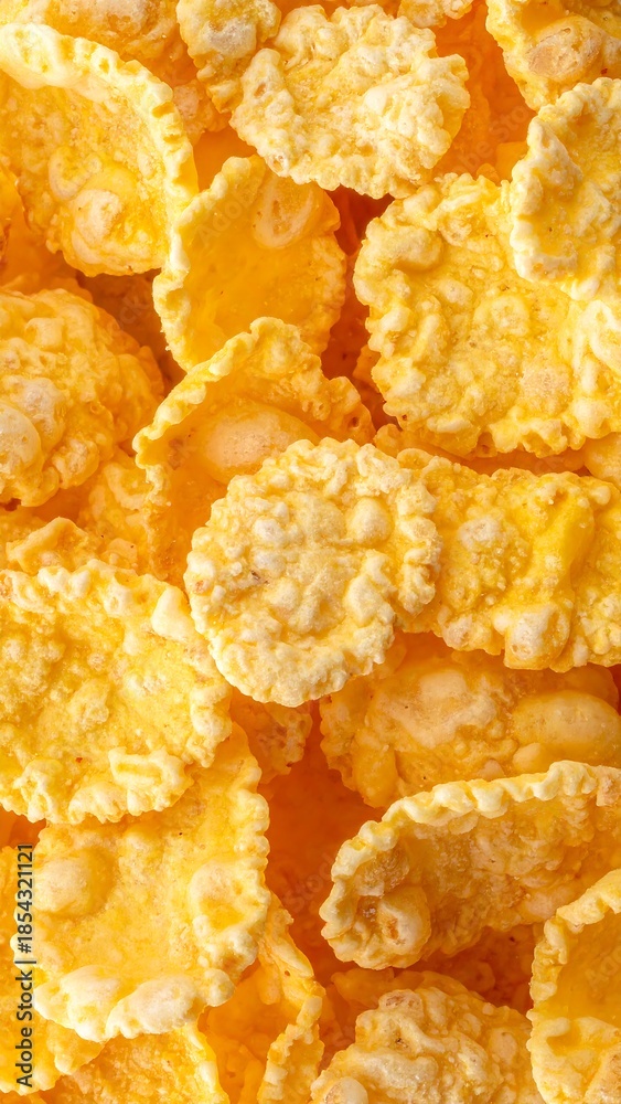 custom made wallpaper toronto digitalClose-up view of golden crispy cornflakes, a popular breakfast cereal, showing their irregular flaky texture and bright yellow color.