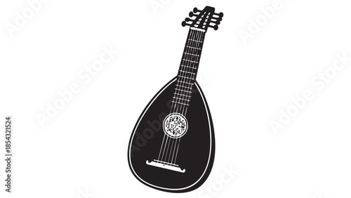 Black mandolin illustration on a white background viewed from the front