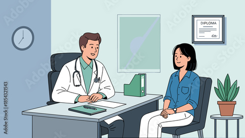 Doctor and patient having a consultation in a medical office setting together