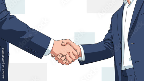 Two businessmen in blue suits shaking hands