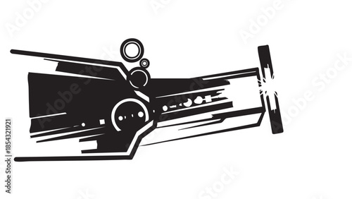 A black and white illustration of a cockpit view from inside an airplane