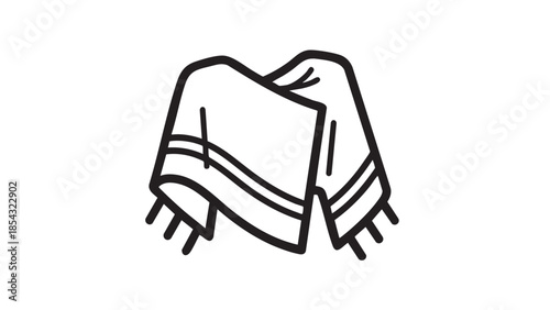 Simple black and white illustration of a draped cloth or textile on a plain white background