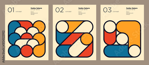 A set of a retro poster templates in a minimalist geometric style. Vector illustration.