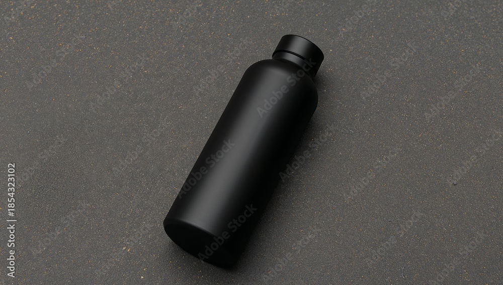 Fototapeta premium Sleek Black Container on Mottled Surface Minimalist Still Life, Dark Tones.