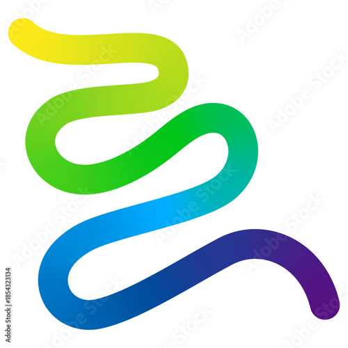Abstract Color Line Shape with Gradient. Vector Wavy Fun Ribbon Design Element. Green, Yellow and Blue Colored Squiggle Line.