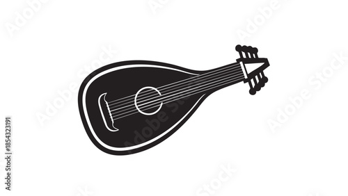 A black and white illustration of a mandolin on a plain white background