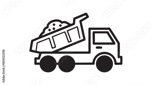 Dump truck carrying gravel on a construction site viewed from the side