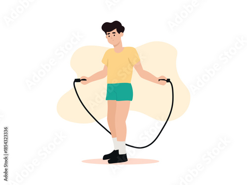 Young Man Practicing Jump Rope Exercise for Fitness Training
