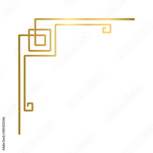 Golden geometric corners frames doodle.  Vintage decorative angle border, Wedding design elements, decoration. Hand drawn vector illustration isolated on a transparent background