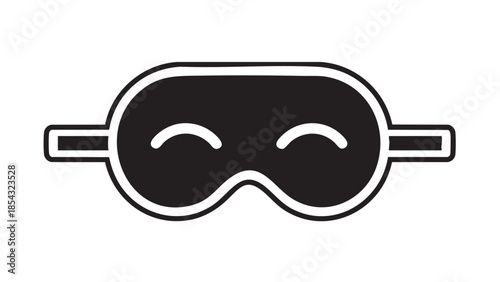 A simple black sleep mask on a white background viewed from the front