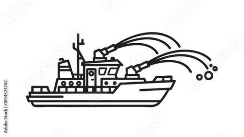 Military Ship Firing Cannons in the Open Sea from a Side View