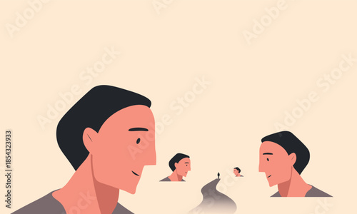 Mental health illustration series showing therapy process and psychological healing. Conceptual scenes for psychology, coaching, and mental wellbeing presentations.