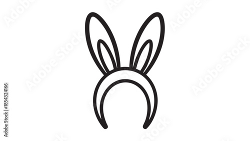 A simple black and white illustration of bunny ears on a headband, viewed from the front.
