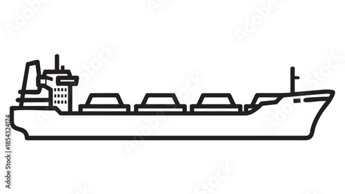 A cargo ship sailing through calm waters viewed from the side