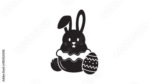 Easter bunny holding egg in a simple black and white illustration