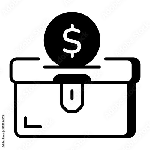 A linear style icon representing cash box