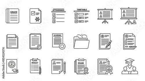 Office Management Dashboard Icon Set Line Style for Business Administration