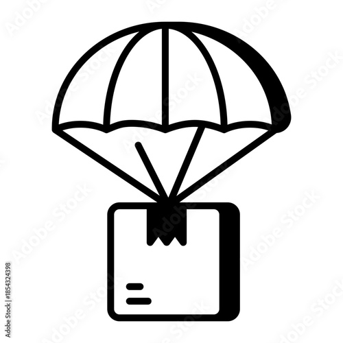 A linear style icon representing parachute delivery