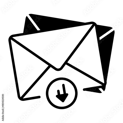 An outline style icon depicting email download